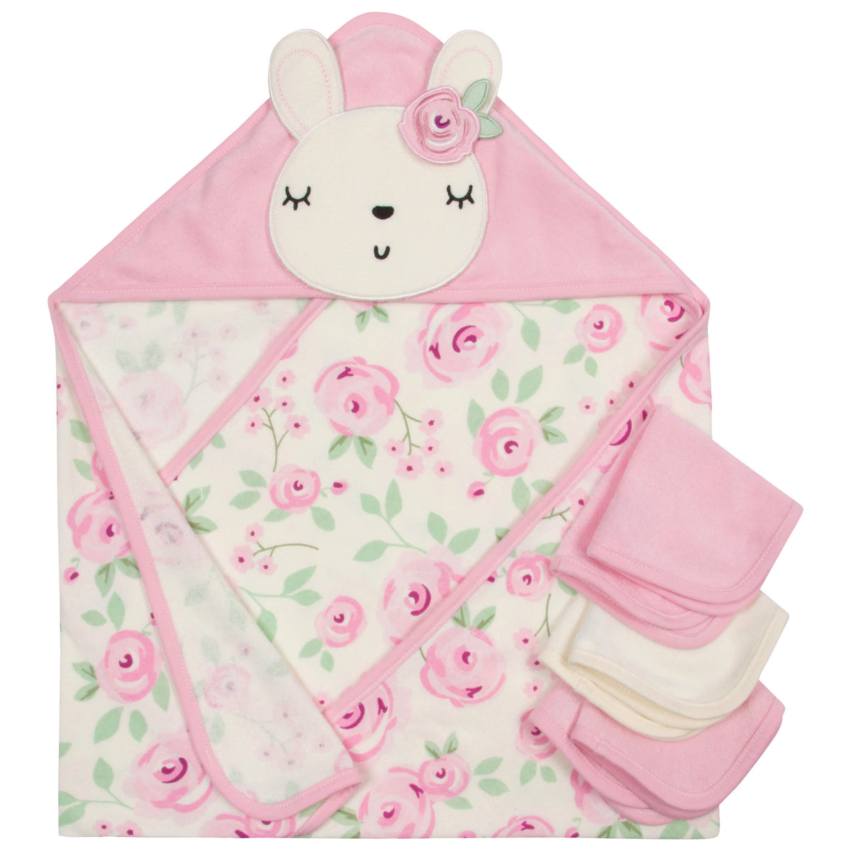 4-Piece Baby Girls Floral Hooded Towel & Washcloth Set, close-up detail 6
