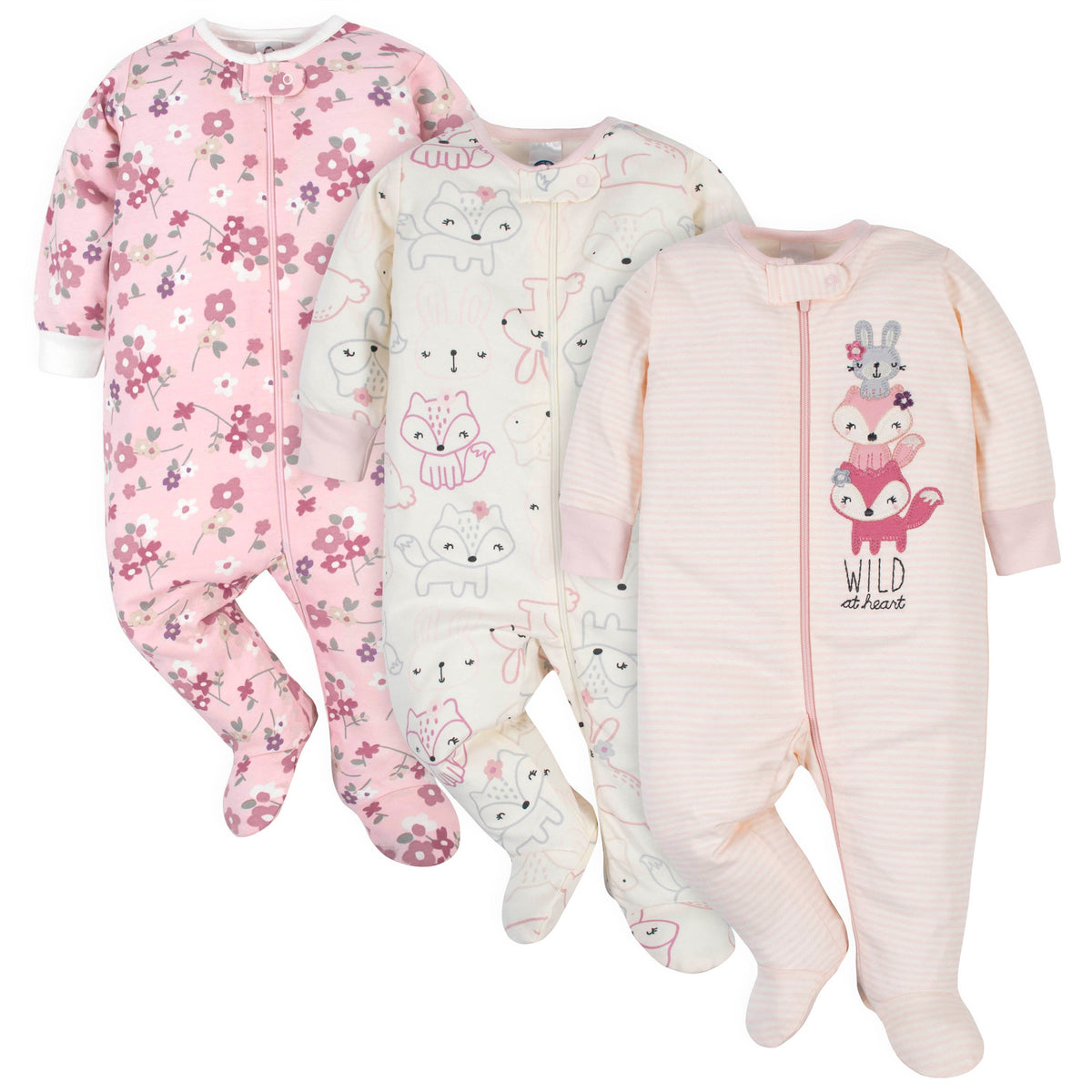3-Pack Organic Baby Girls Fox Sleep 'N Plays