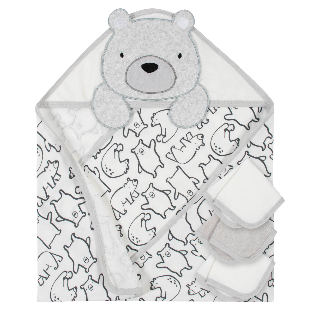 4-Piece Baby Boys Bear Hooded Towel & Washcloths Set