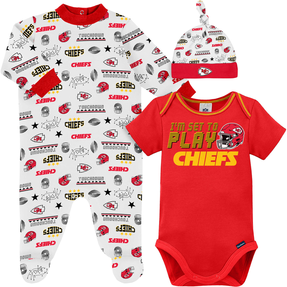 3-Piece Baby Boys Kansas City Chiefs Bodysuit, Sleep 'N Play & Cap Set