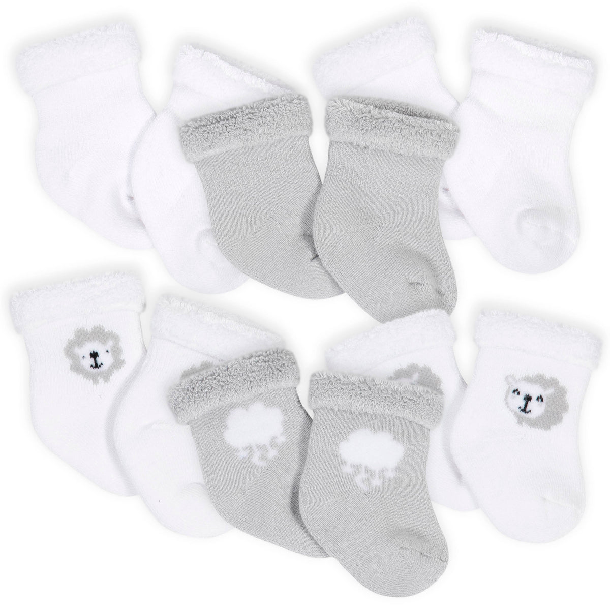 6-Pack Baby Neutral Lamb Wiggle-Proof Terry Bootie Socks