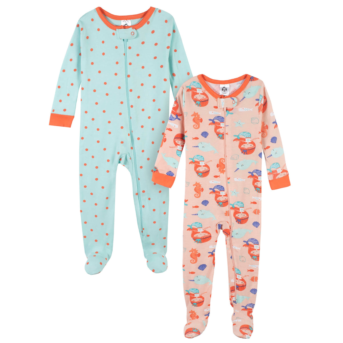 2-Pack Baby & Toddler Girls Mermaid Snug Fit Footed Cotton Pajamas
