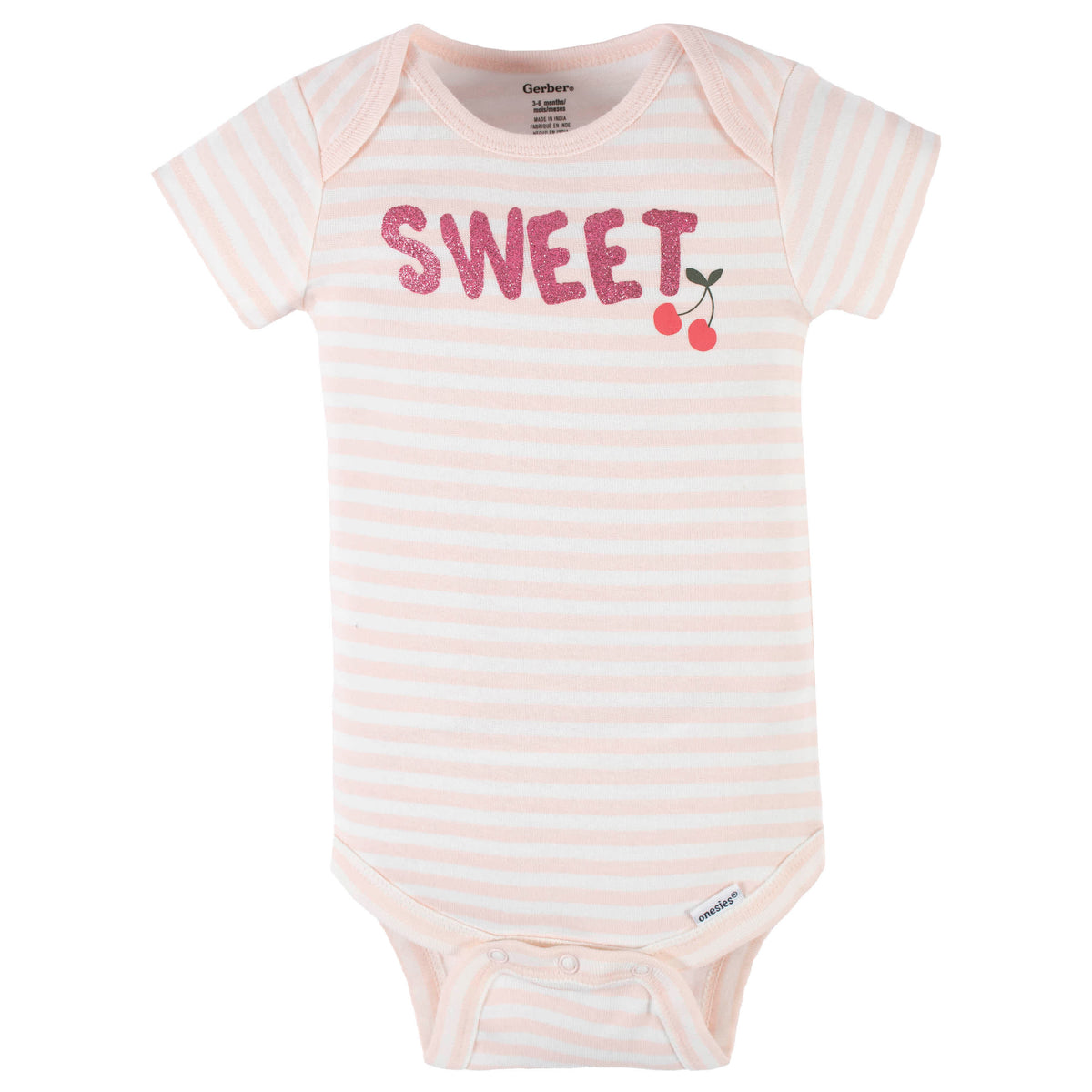 4-Pack Baby Girls Cherry Kisses Short Sleeve Onesies Bodysuits, view 6
