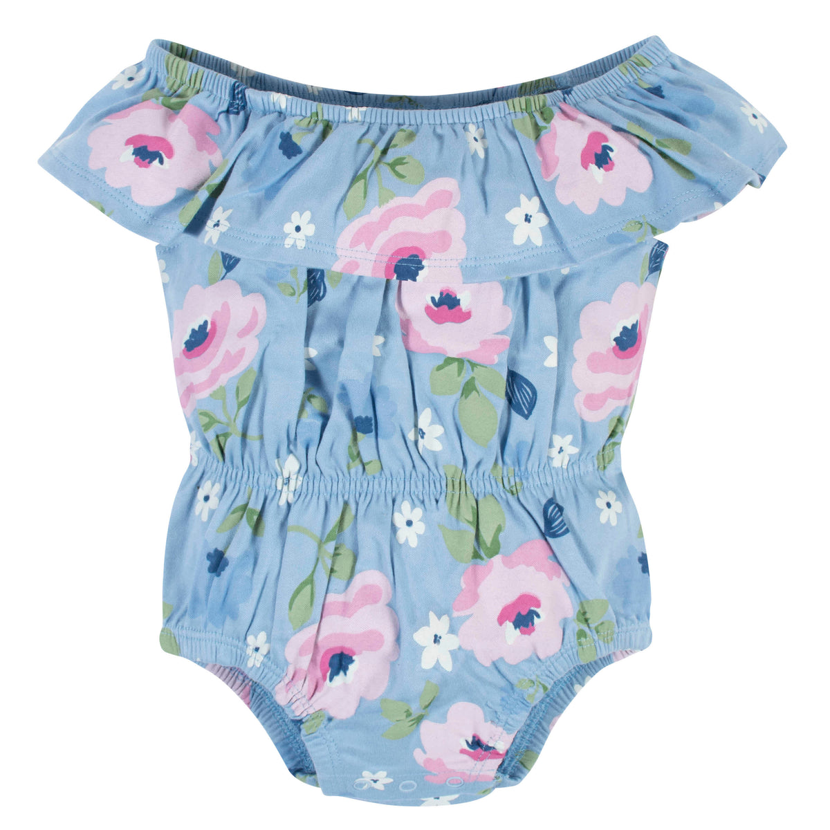 2-Piece Baby Girls Periwinkle Garden Wide Neck Romper & Headband Set, view 2