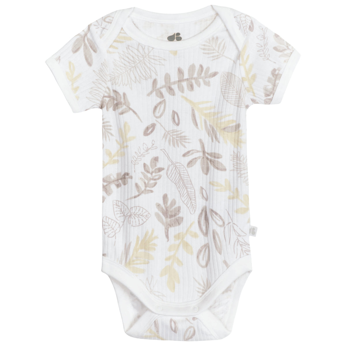 3-Pack Baby Neutral Natural Leaves Short Sleeve Bodysuits, view 5