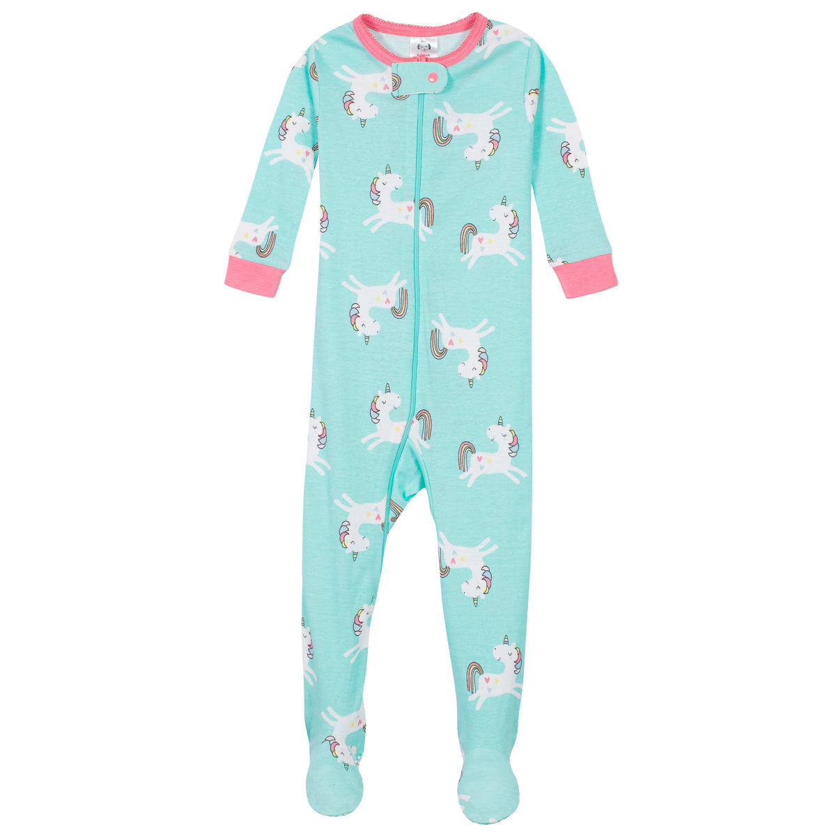 2-Pack Girls Unicorns Snug Fit Footed Cotton Pajamas, view 2