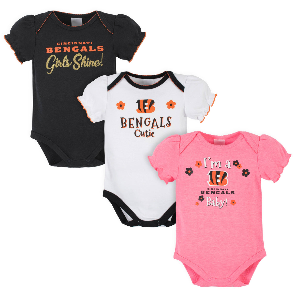 3-Pack Cincinatti Bengals Short Sleeve Bodysuits