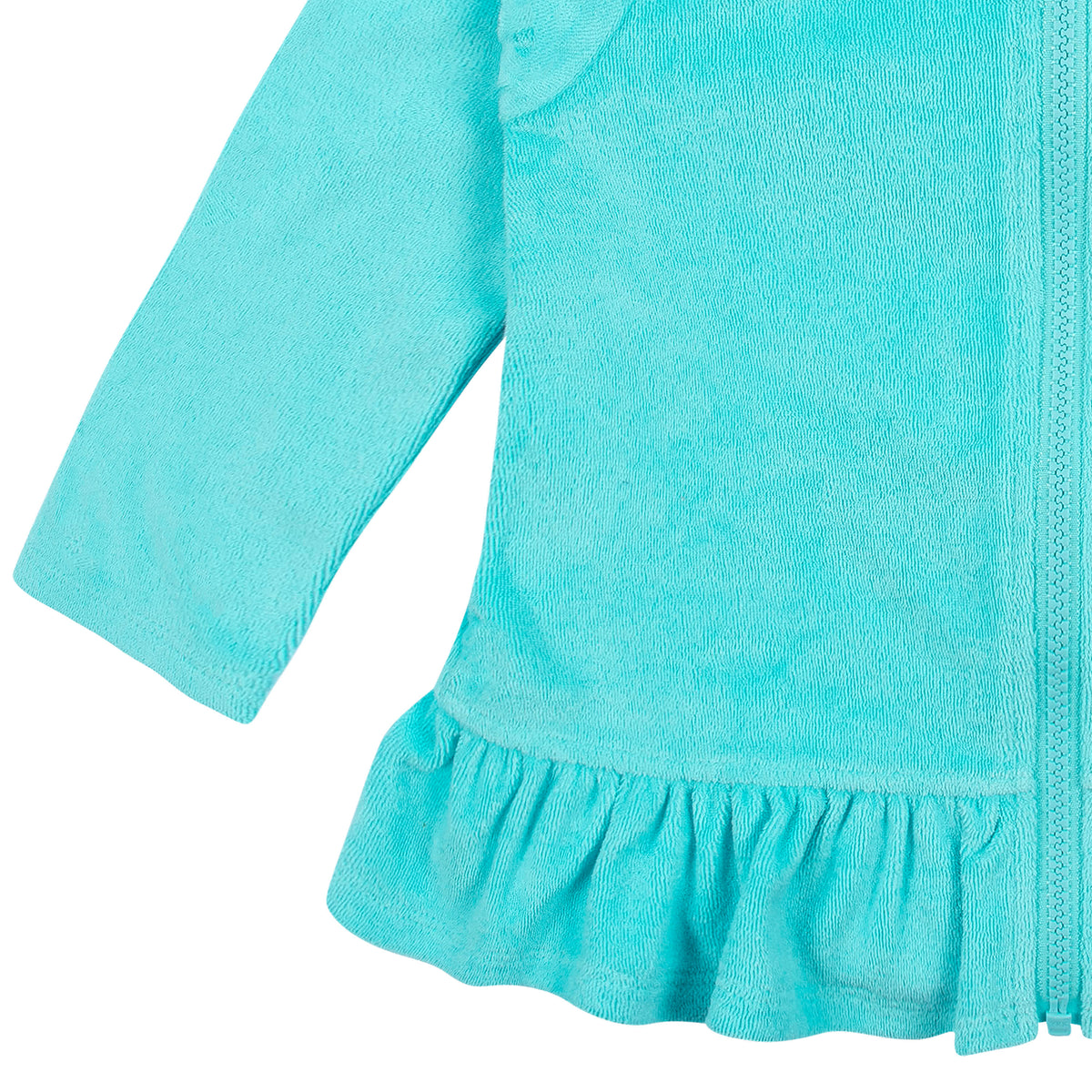 Baby & Toddler Girls Aqua Hooded Zip Front Terry Coverup, view 6