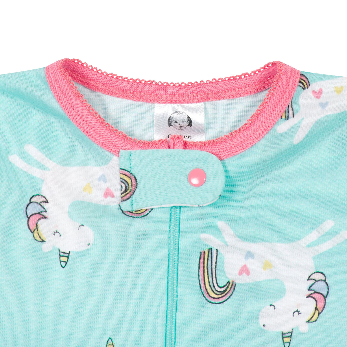 2-Pack Girls Unicorns Snug Fit Footed Cotton Pajamas, view 3