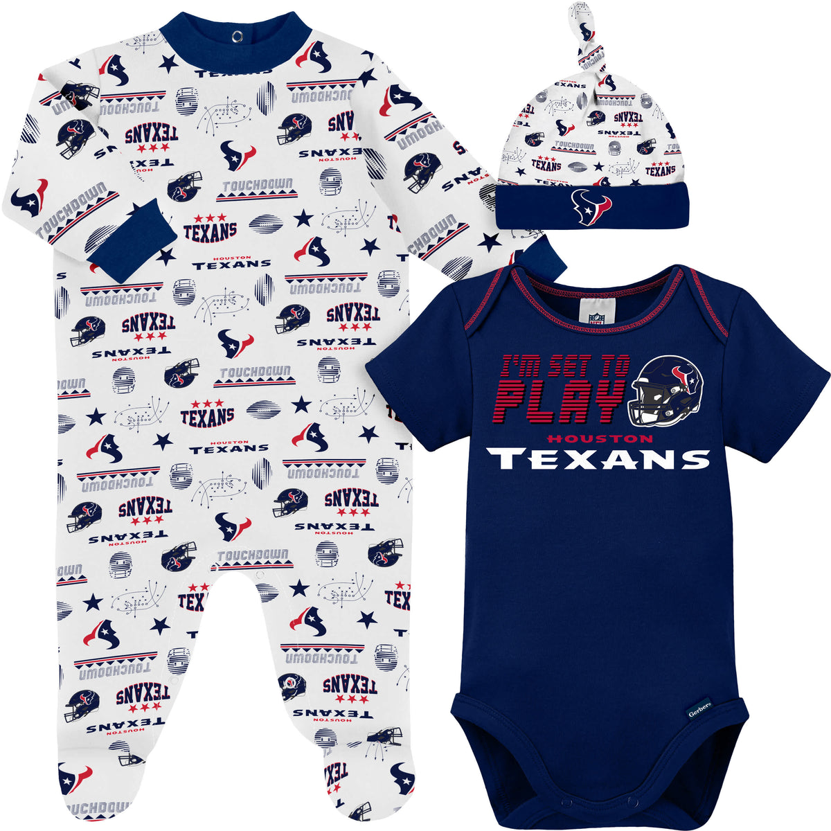 3-Piece Baby Boys Houston Texans Bodysuit, Sleep 'N Play & Cap Set