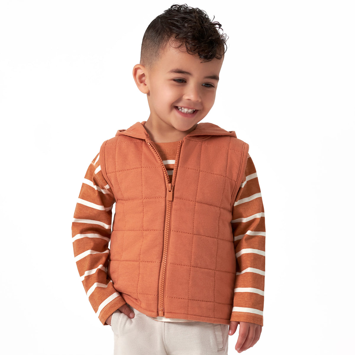 Modern Moments by Gerber Infant & Toddler Boys Orange Quilted Hooded Vest, view 2