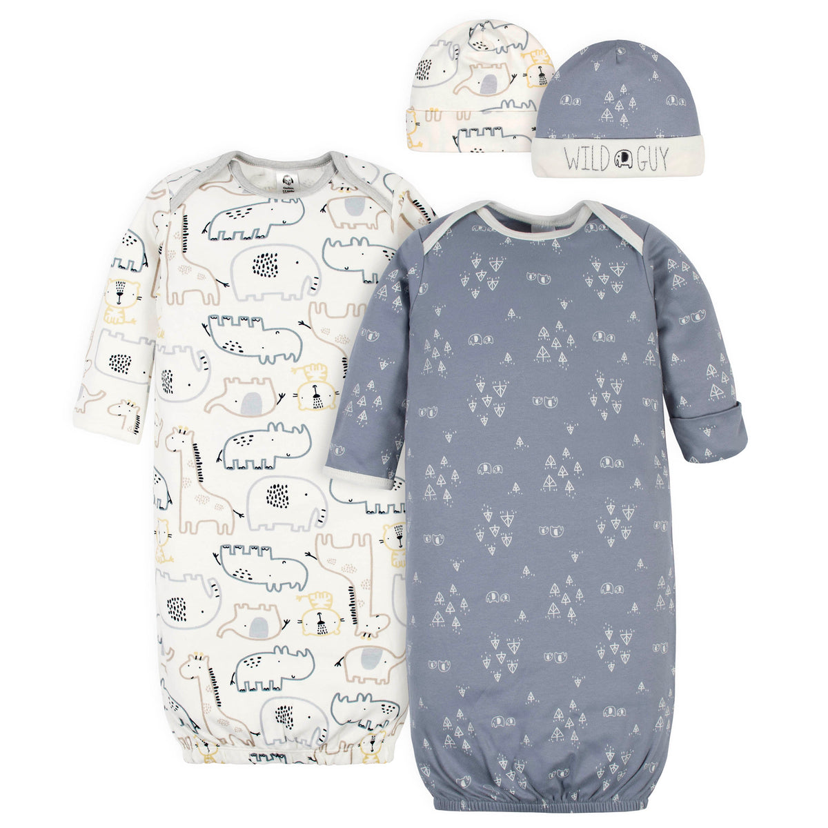 4-Piece Organic Baby Boys Wild Guy Gowns & Caps