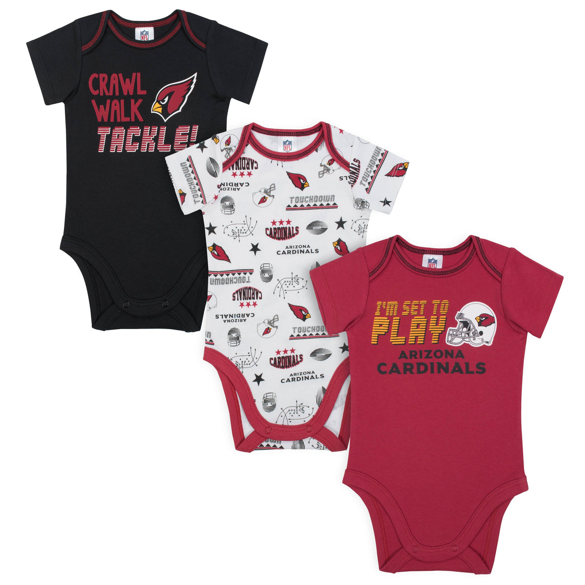 3-Pack Arizona Cardinals Short Sleeve Bodysuits