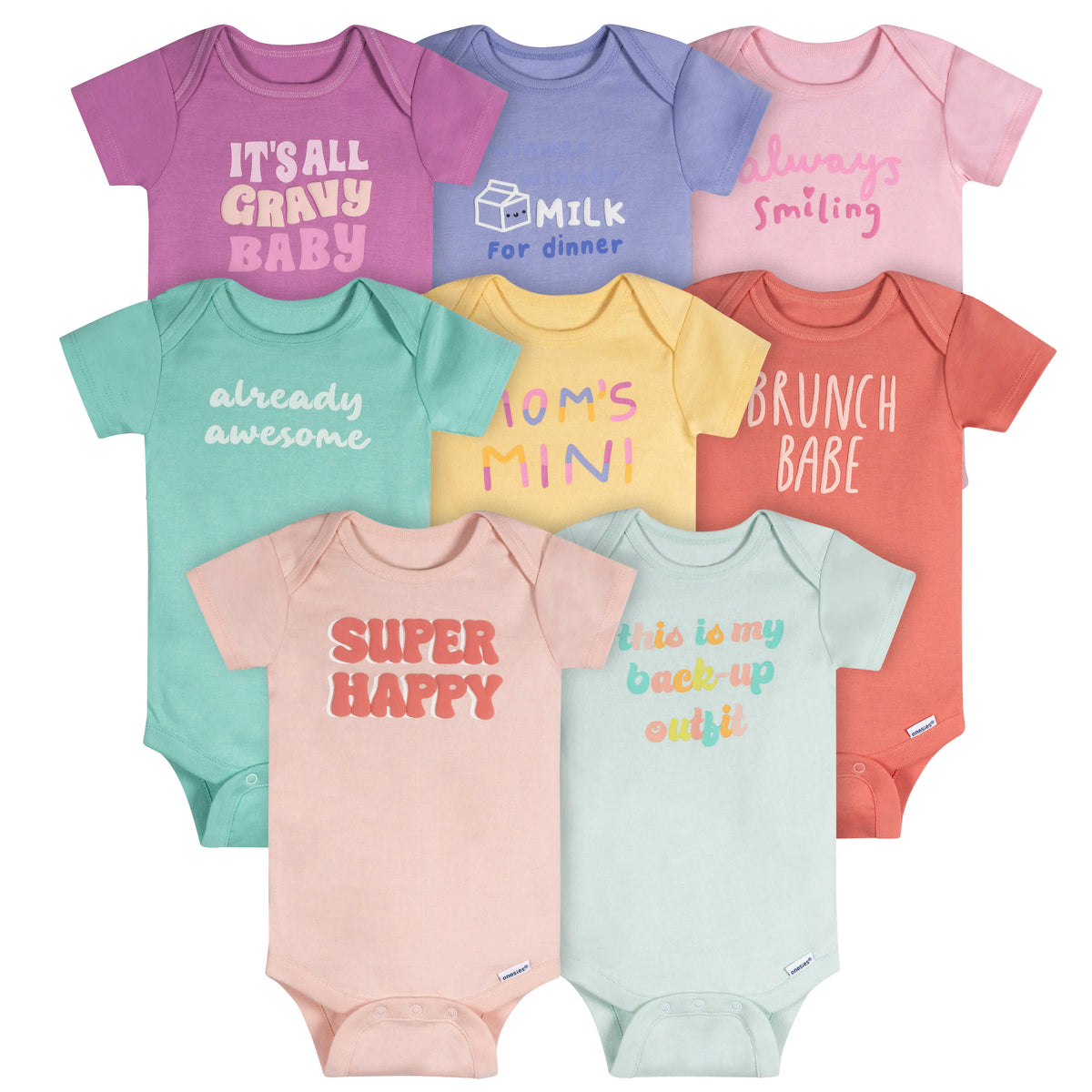 8-Pack Baby Girls Super Happy Onesies Bodysuits