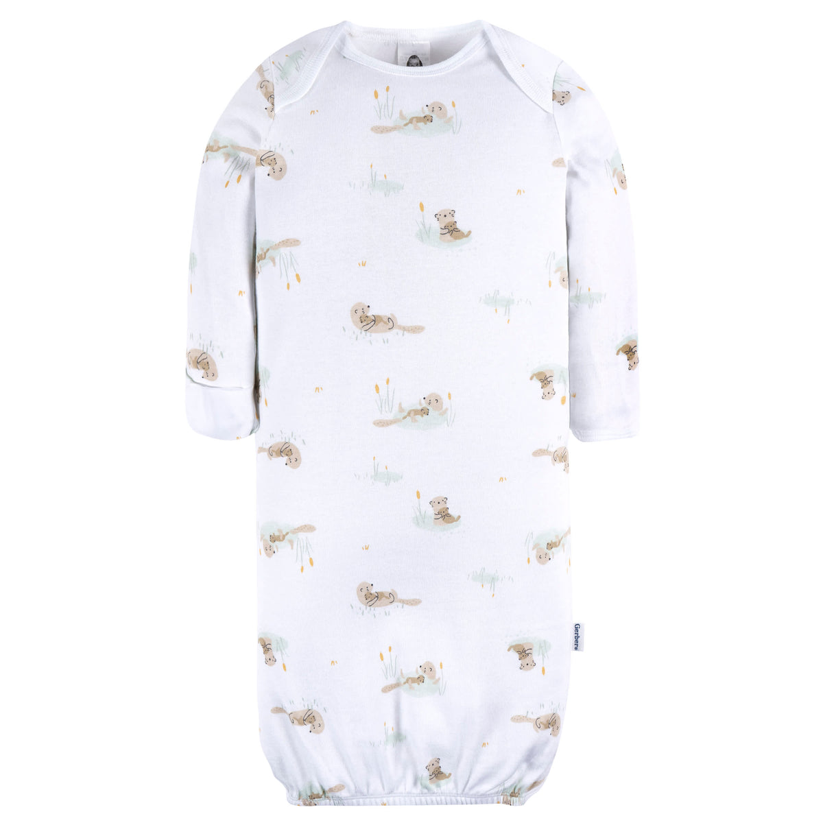 4-Pack Baby Neutral Eucalyptus Otters Gowns, view 3