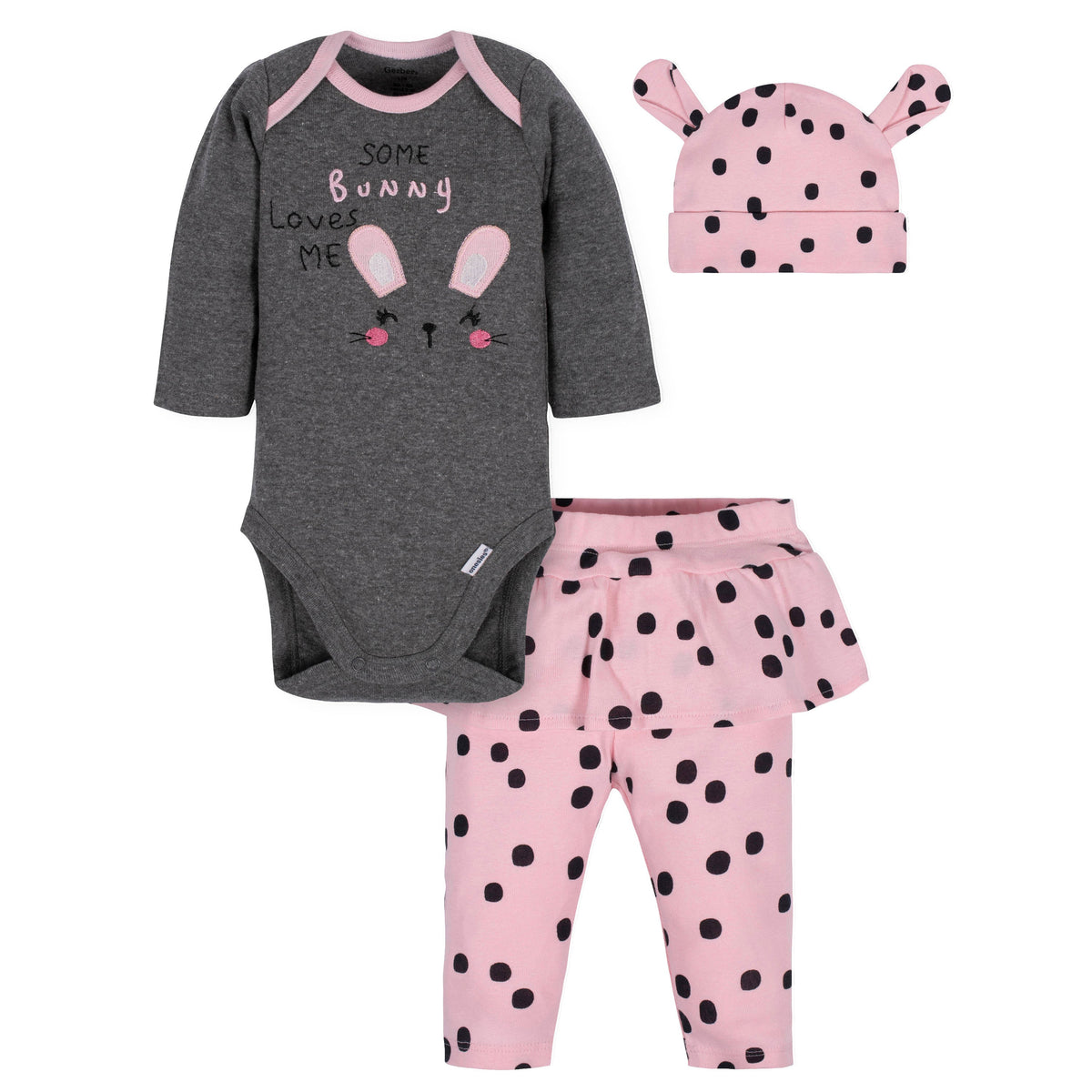 3-Piece Baby Girls Bunny Bodysuit, Pant, & Cap Set