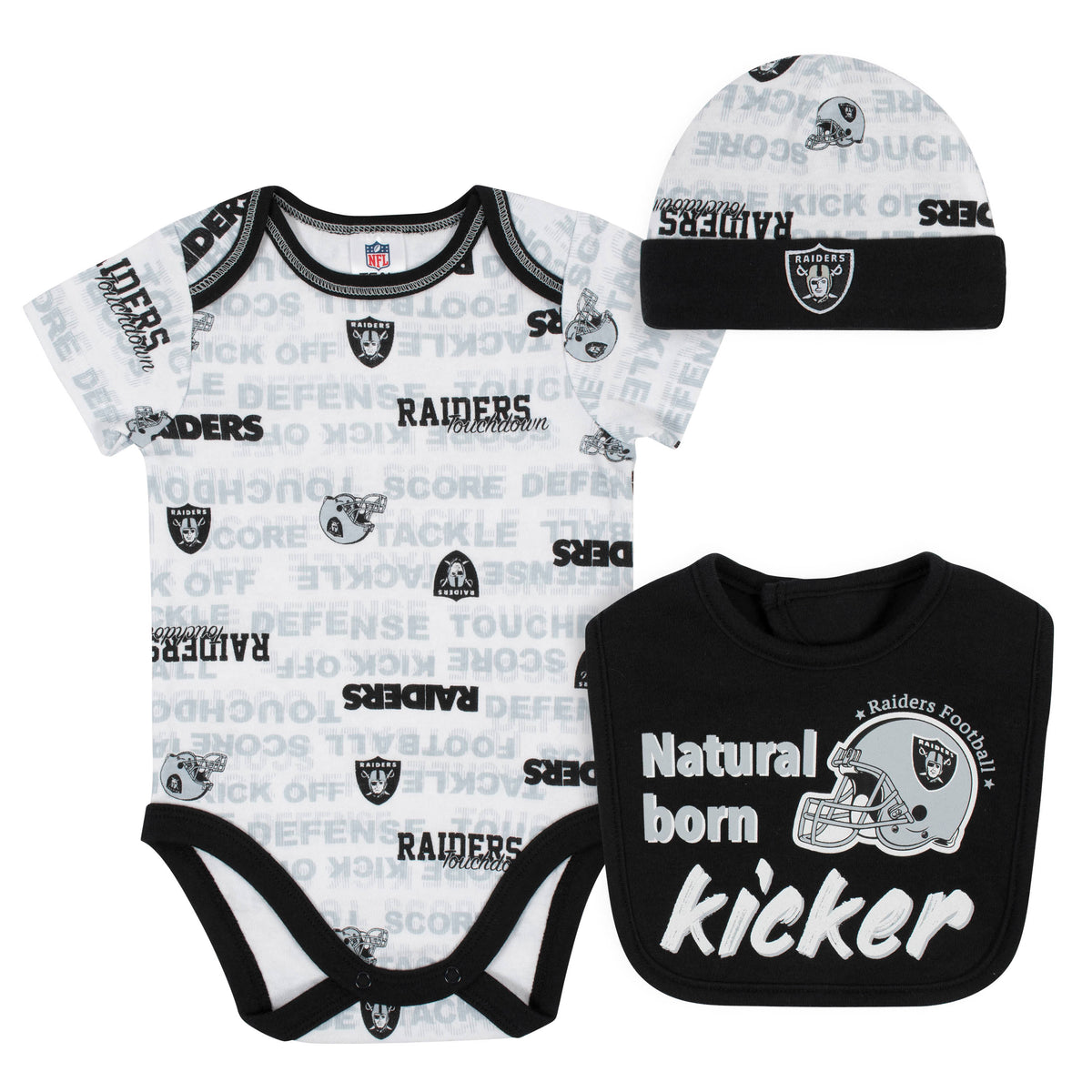 Baby Boys 3-Piece Oakland Raiders Bodysuit, Cap, and Bib Set