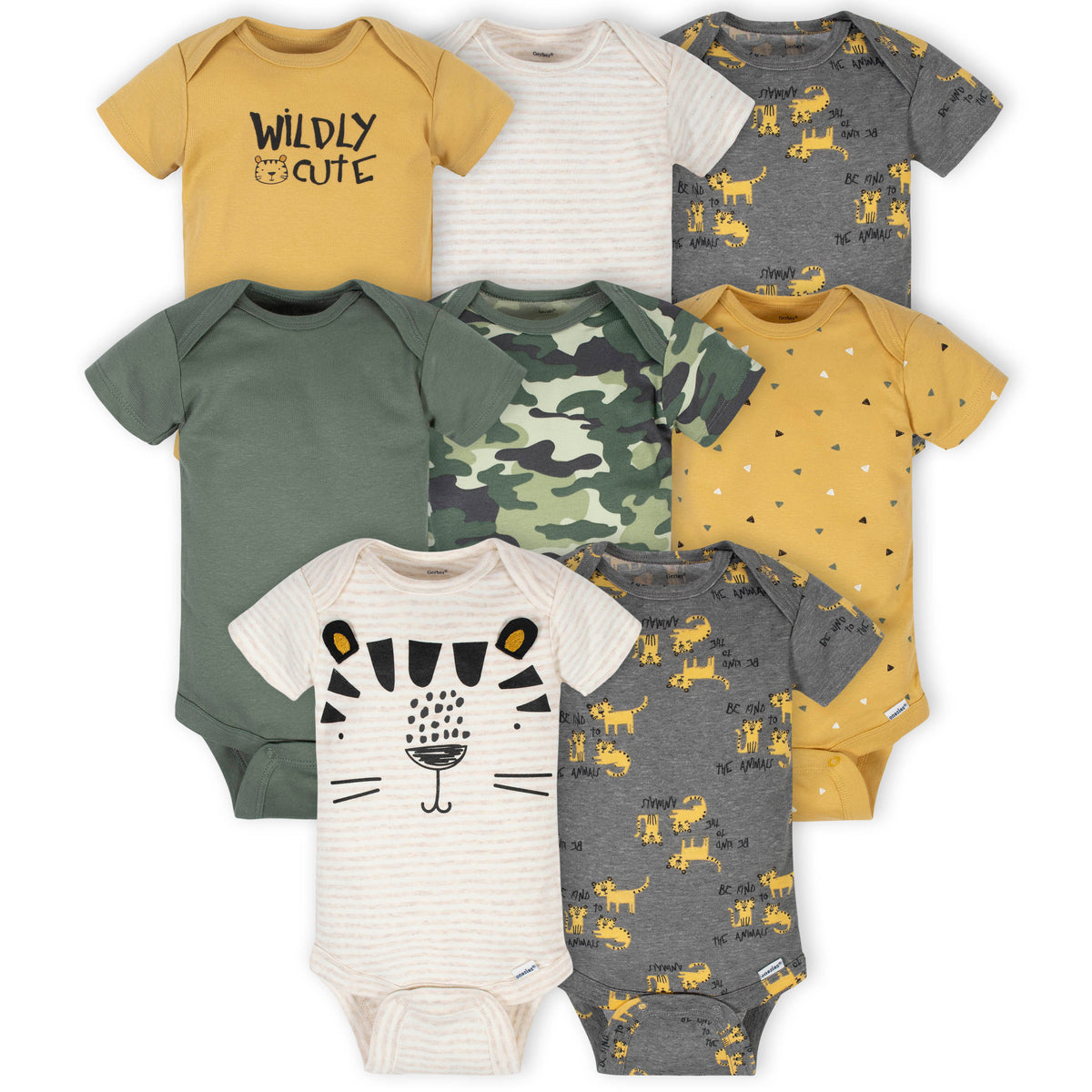 8-Pack Baby Boys Tiger Short Sleeve Onesies Bodysuits