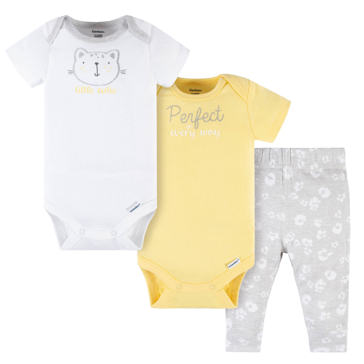3-Piece Baby Girls Purrfectly Wild Short Sleeve Onesies Bodysuits & Pants Set