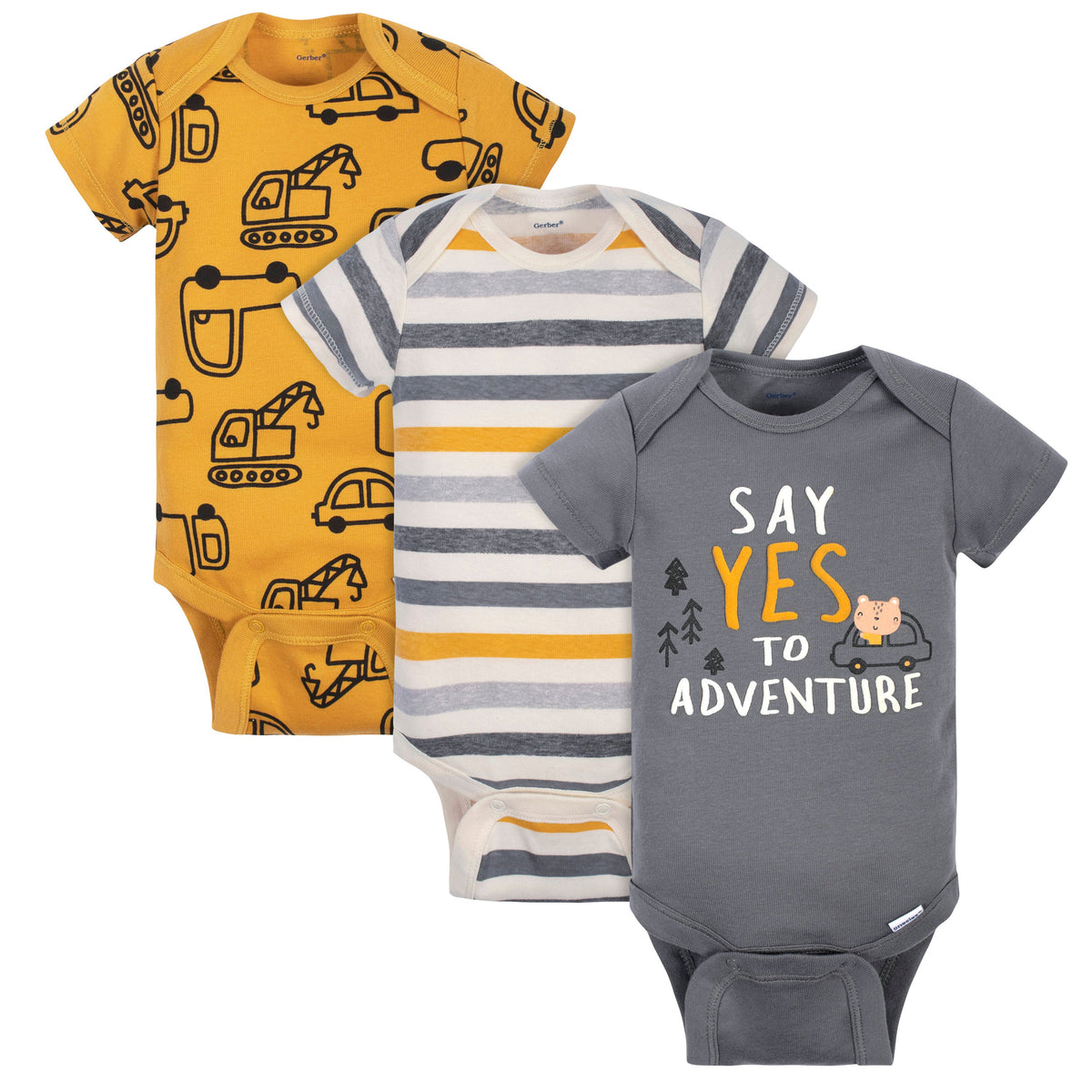 3-Pack Baby Boys Trucks Short Sleeve Onesies Brand Bodysuits