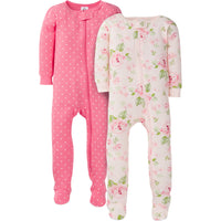 2-Pack Girls Rose Snug Fit Footed Cotton Pajamas