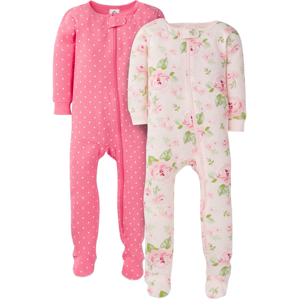 2-Pack Girls Rose Snug Fit Footed Cotton Pajamas