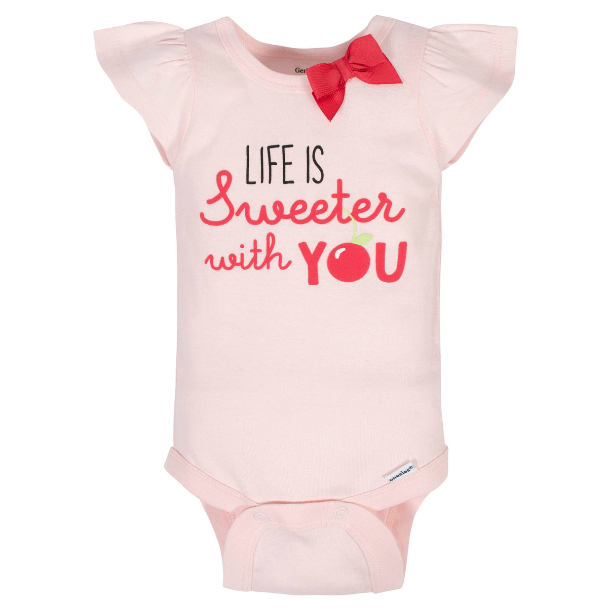 4-Pack Baby Girls Cherry Onesies Bodysuits, view 2