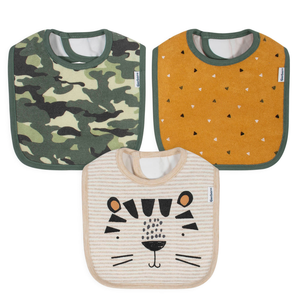 3-Pack Baby Boys Tiger Terry Bibs