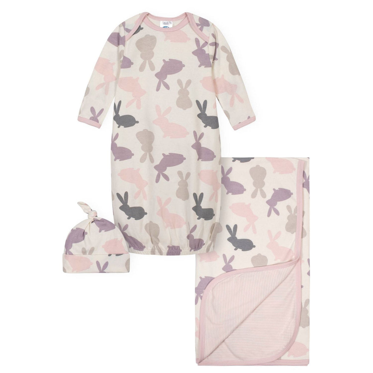 3-Piece Baby Girls Bunny Gown, Cap and Blanket Gift Set