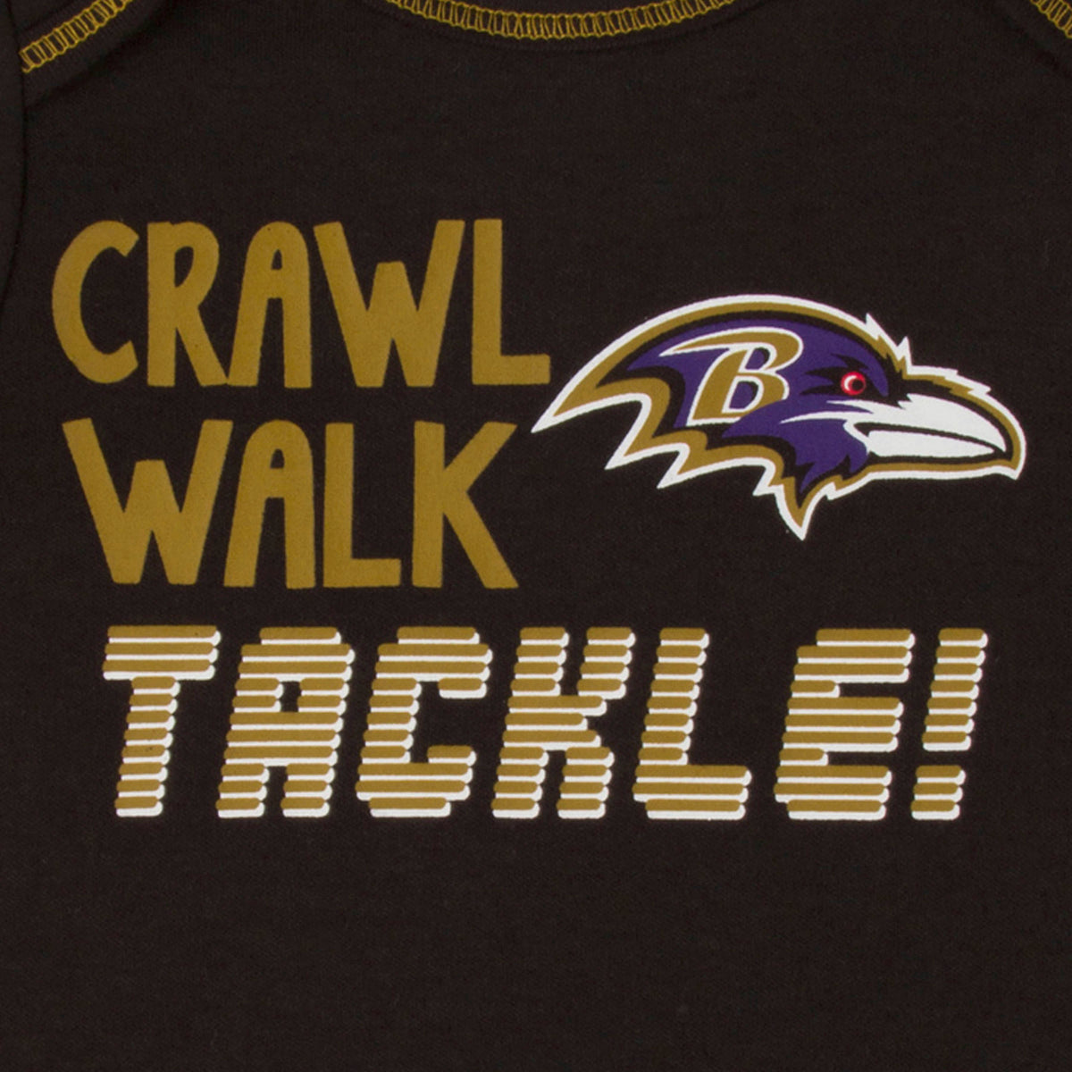3-Pack Baltimore Ravens Short Sleeve Bodysuits, view 2