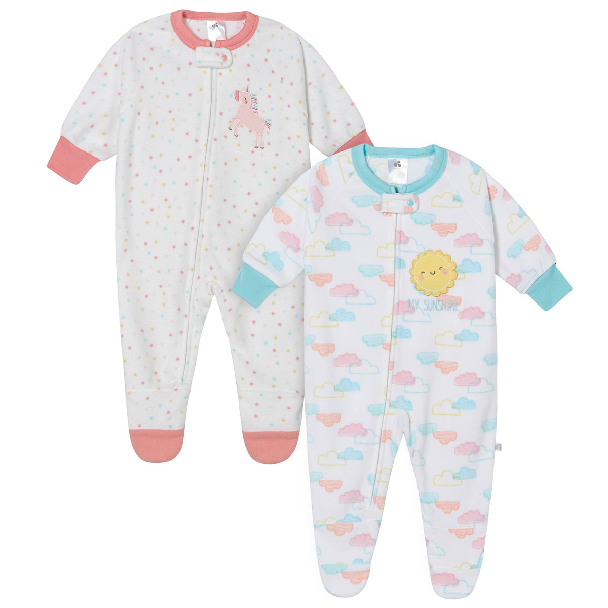 2-Pack Baby Girls Clouds & Unicorn Blanket Sleepers