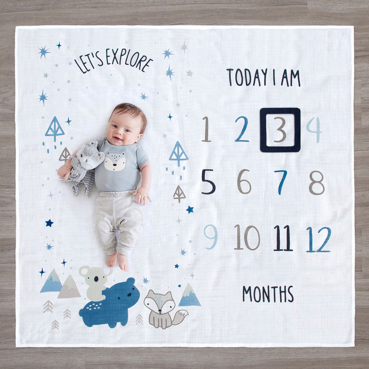 2-Piece Baby Boys Let's Explore Milestone Blanket Set, view 2