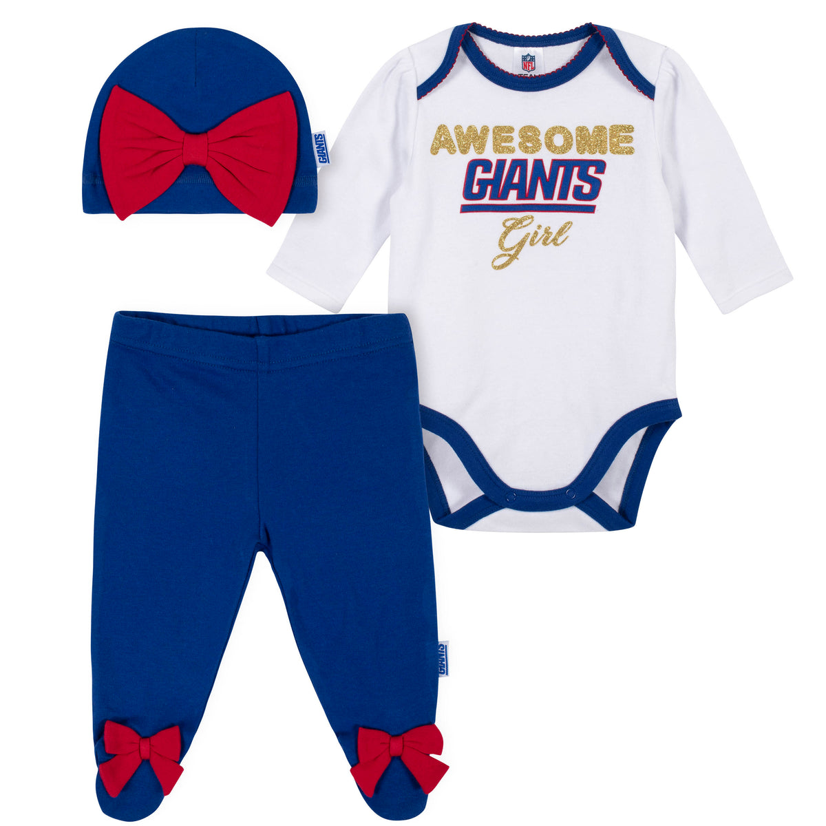 3-Piece New York Giants Bodysuit, Pant, and Cap Set