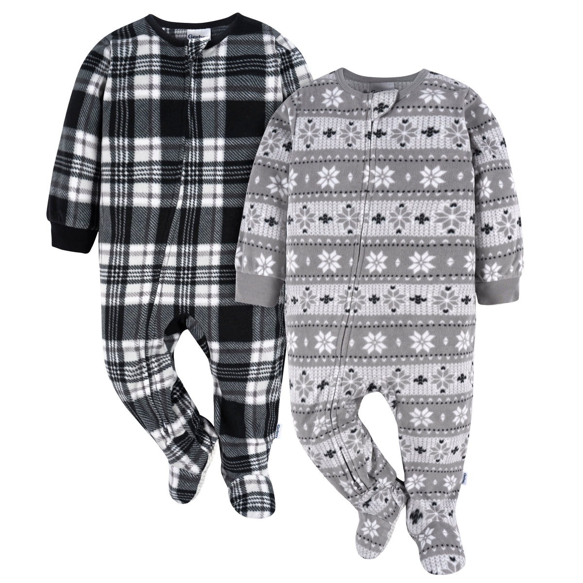 2-Pack Baby & Toddler Neutral Grey Fairisle Fleece Pajamas