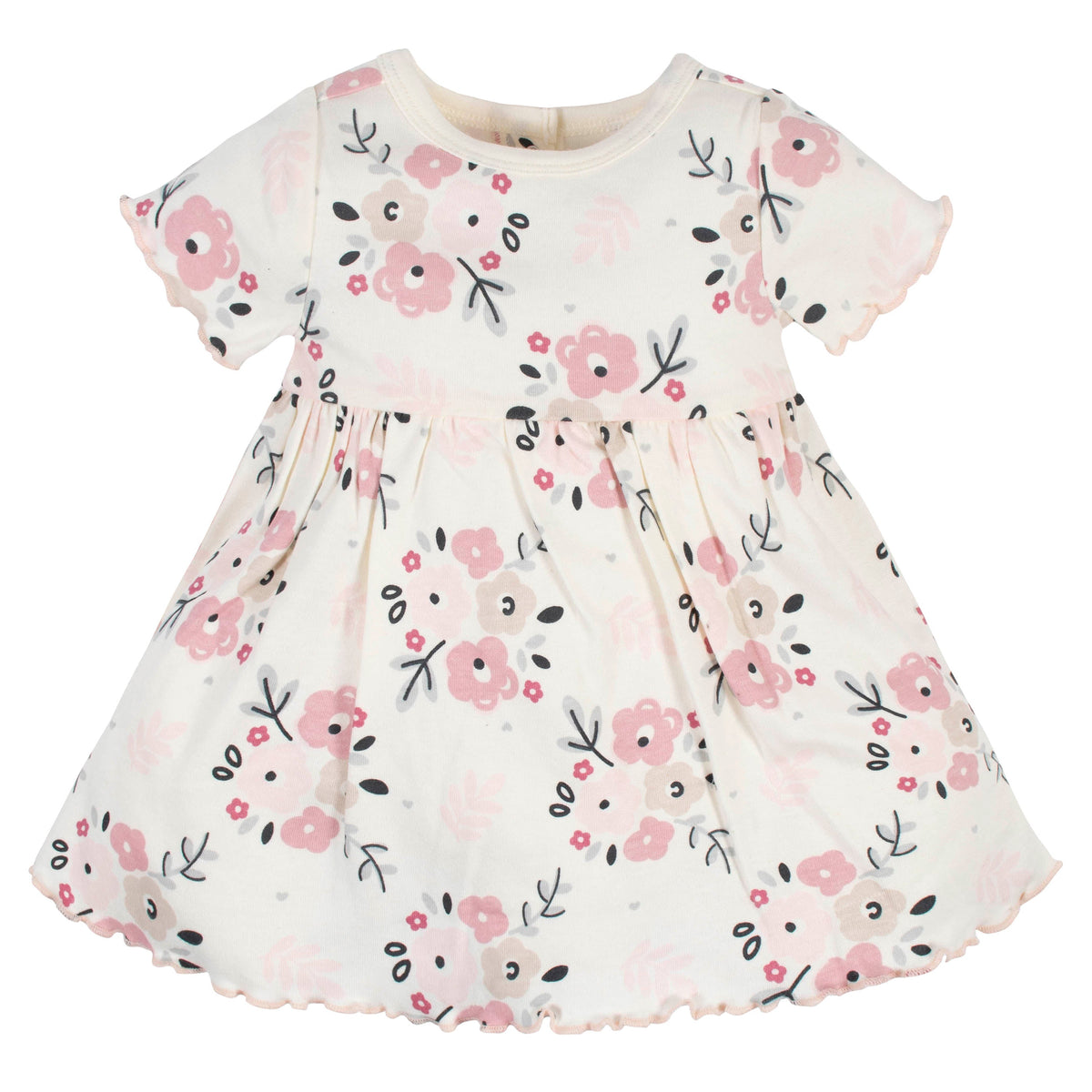 3-Piece Organic Baby Girls Wild Flower Dress, Diaper Cover, & Headband Set, view 2