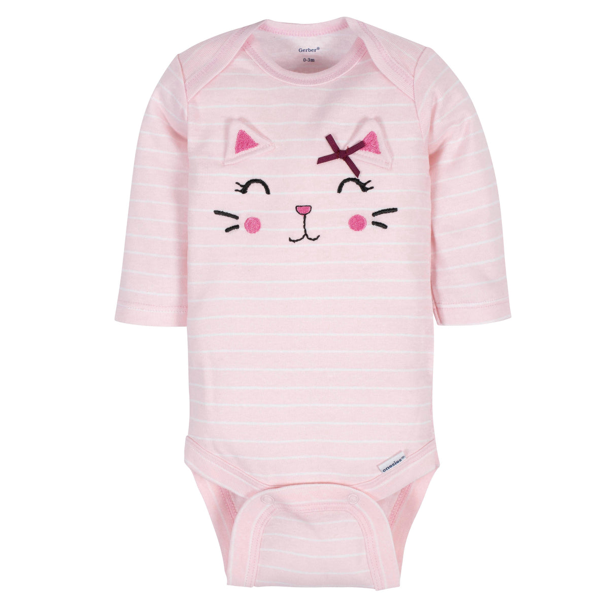 3-Pack Baby Girls Kitty Long Sleeve Onesies Bodysuits, view 2