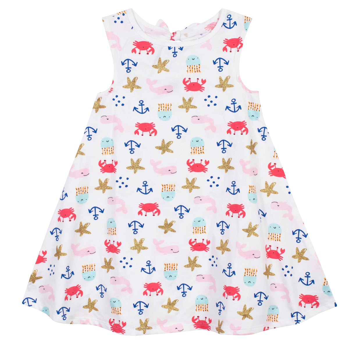 3-Piece Girls Sea Creatures Dress, Diaper Cover, and Hat Set, view 2