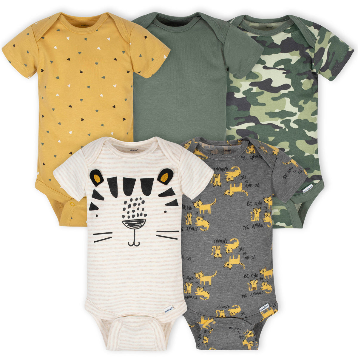 5-Pack Baby Boys Tiger Short Sleeve Onesies Bodysuits