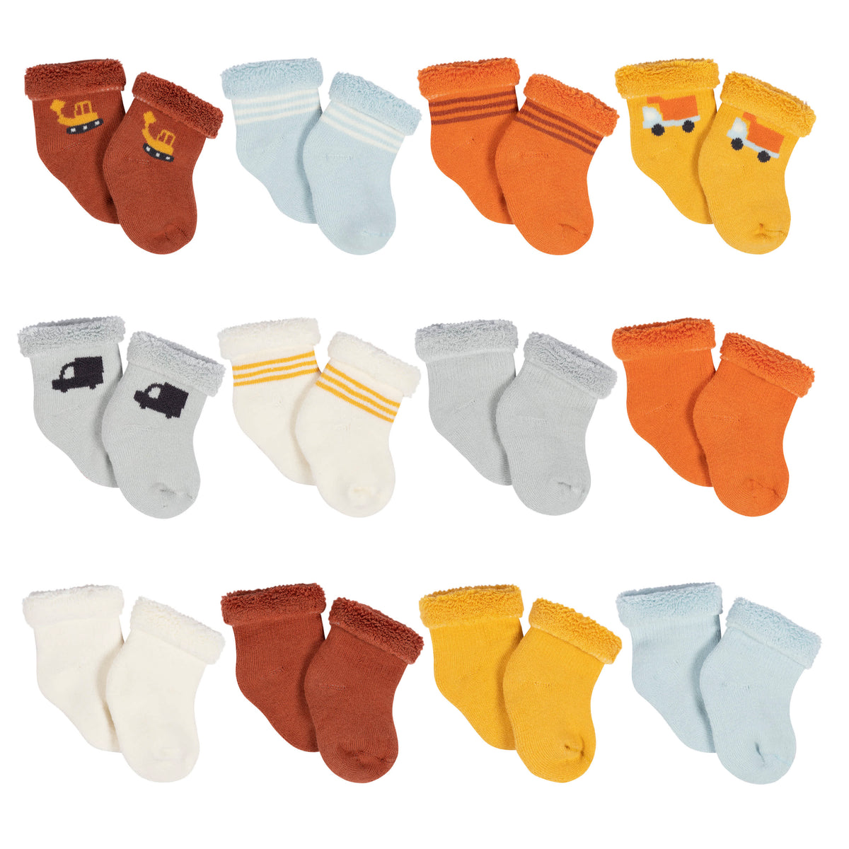 12-Pack Baby Boys Transportation Zone Terry Wiggle Proof Socks