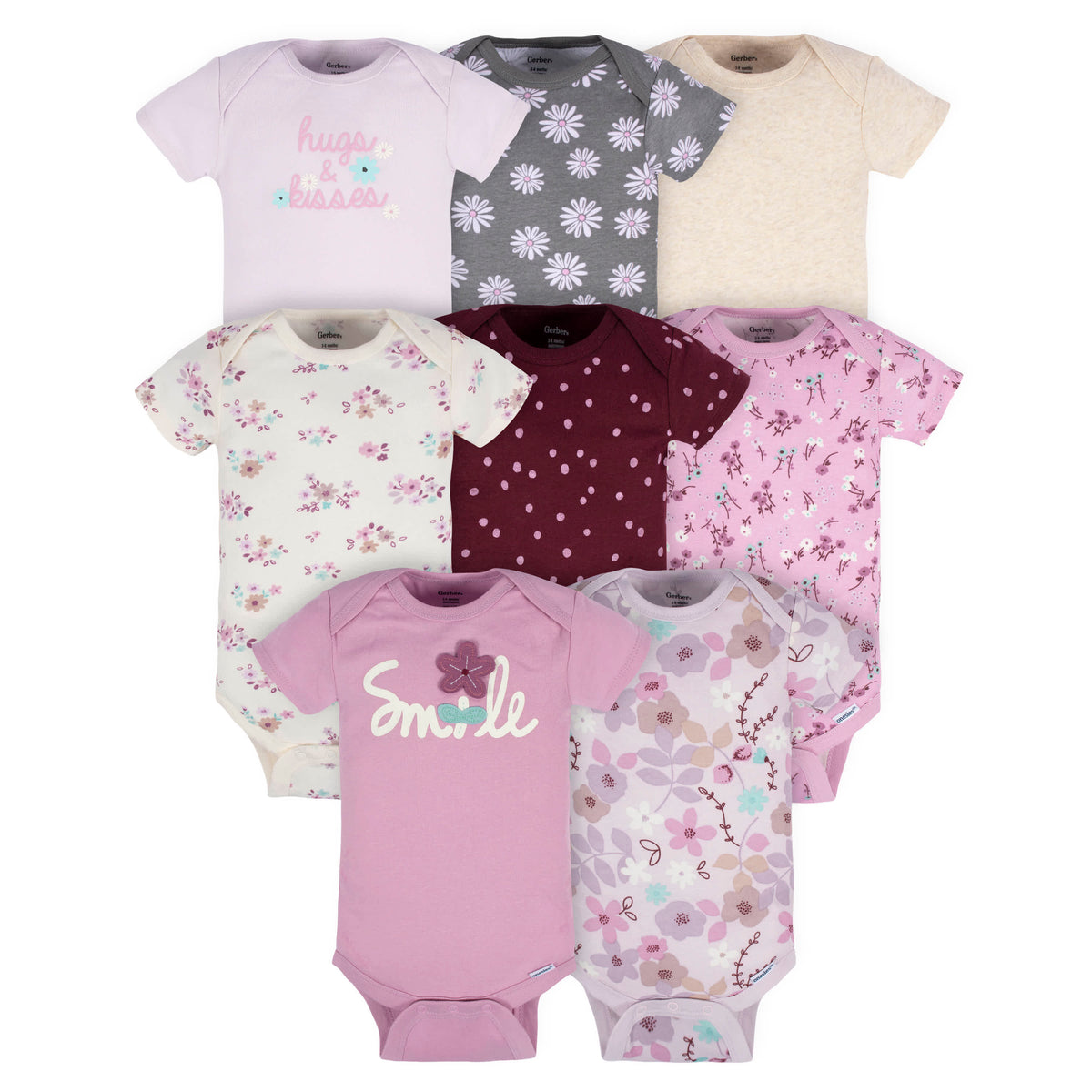 8-Pack Baby Girls Lavender Garden Onesies Bodysuits