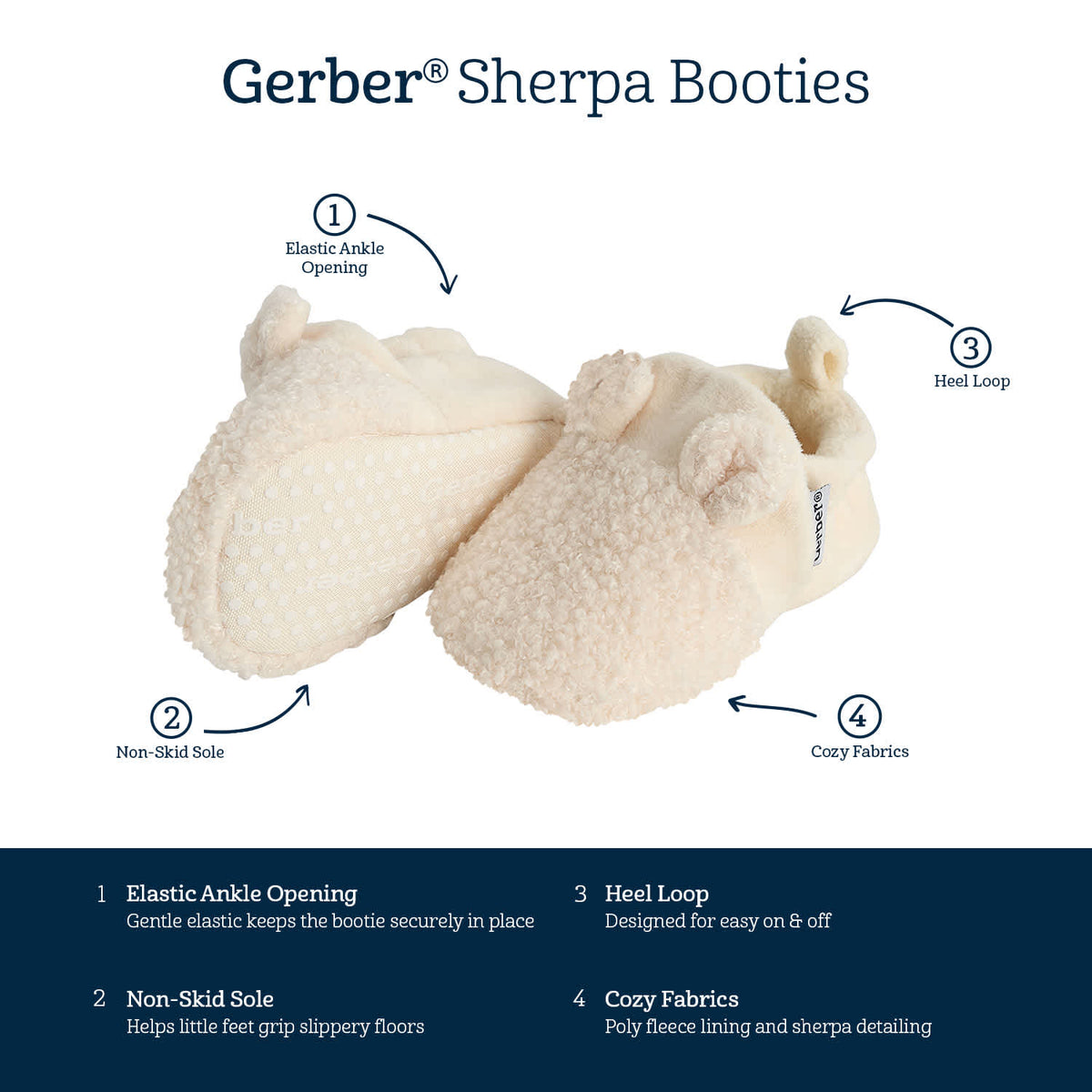Baby Neutral Ivory Sherpa Booties, view 8