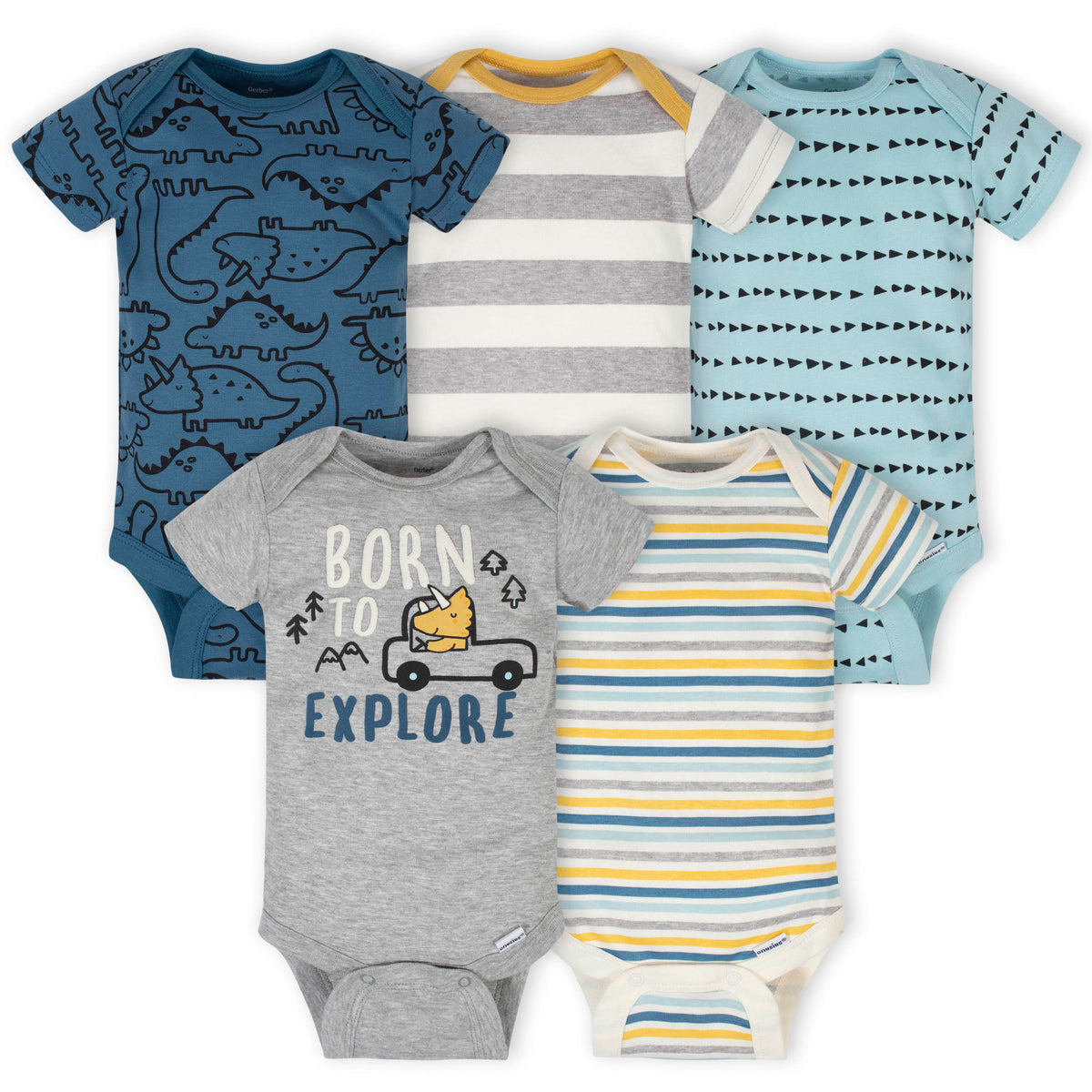 5-Pack Baby Boys Dinosaur Short Sleeve Onesies Bodysuits