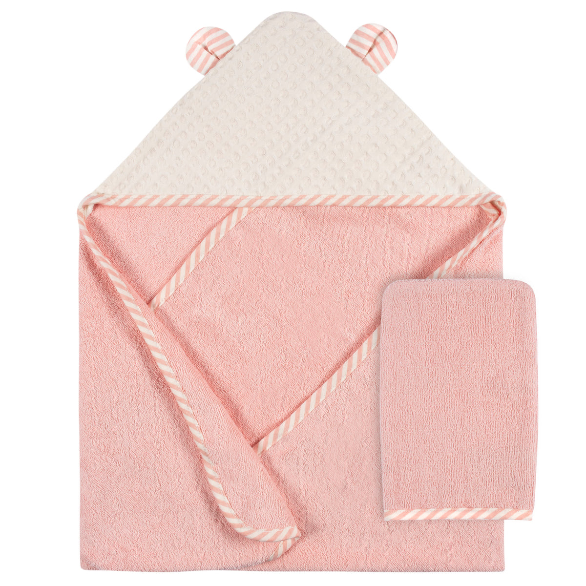 2-Pack Baby Girls Kitty Floral Hooded Towel and Washcloth Mitt Set