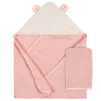 2-Pack Baby Girls Kitty Floral Hooded Towel and Washcloth Mitt Set