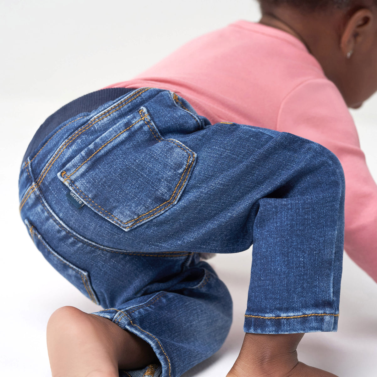 Baby Neutral Blue Rib Waist Skinny Jeans, view 4
