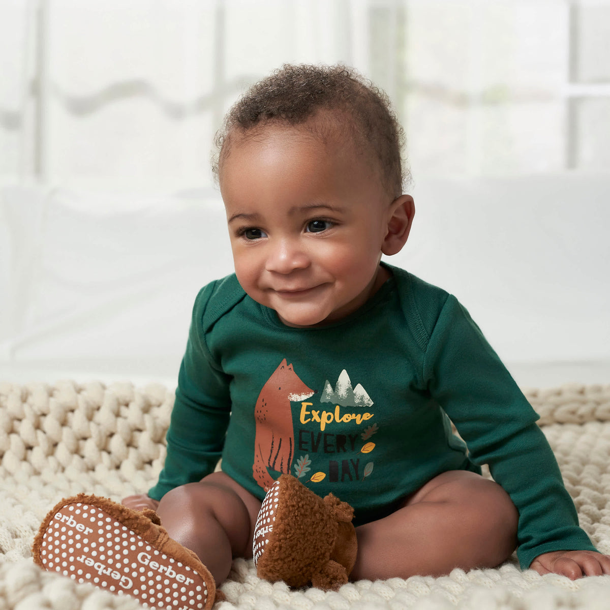 Baby Neutral Brown Sherpa Booties, view 2