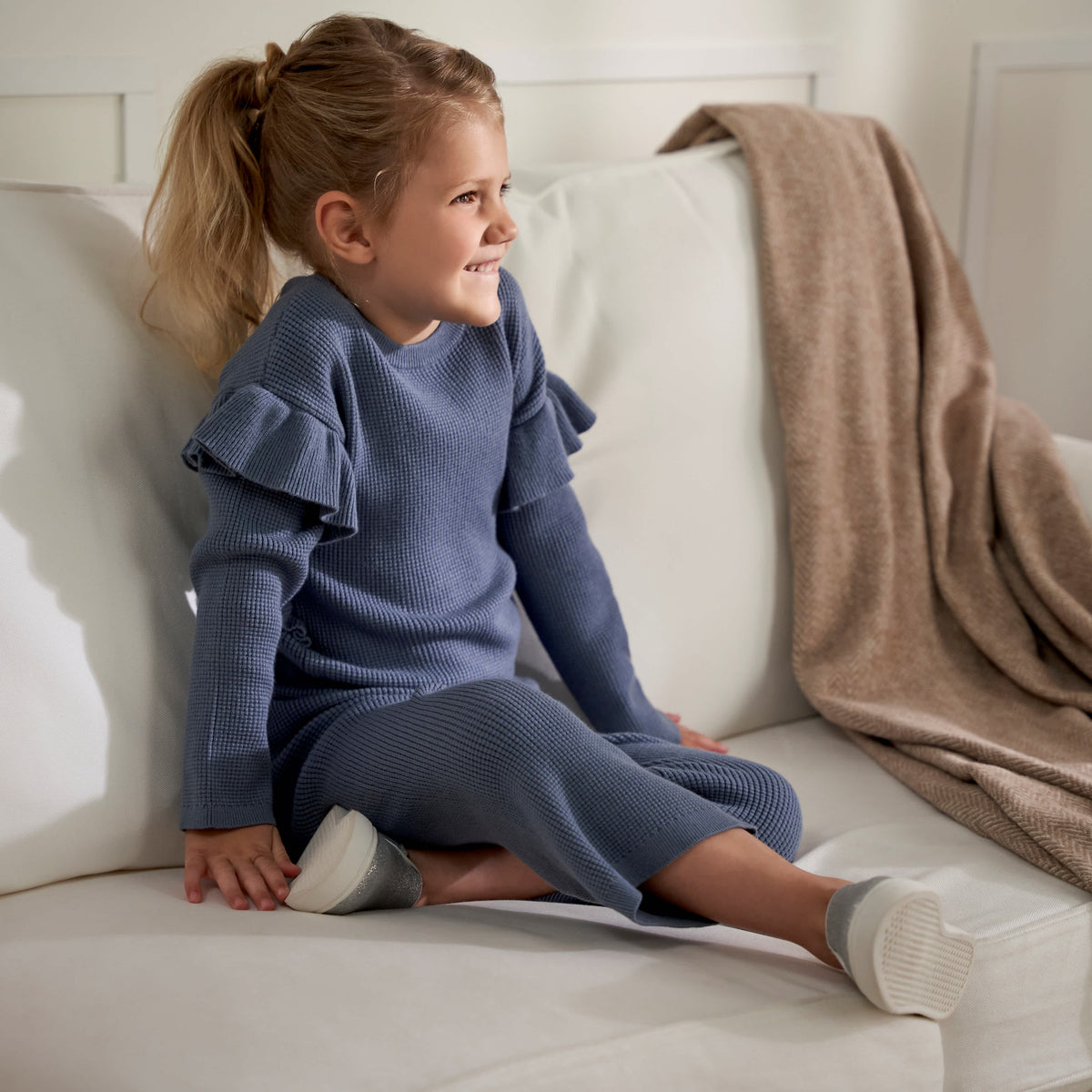 2-Piece Infant and Toddler Girls Teal Sweater Knit Set, view 3