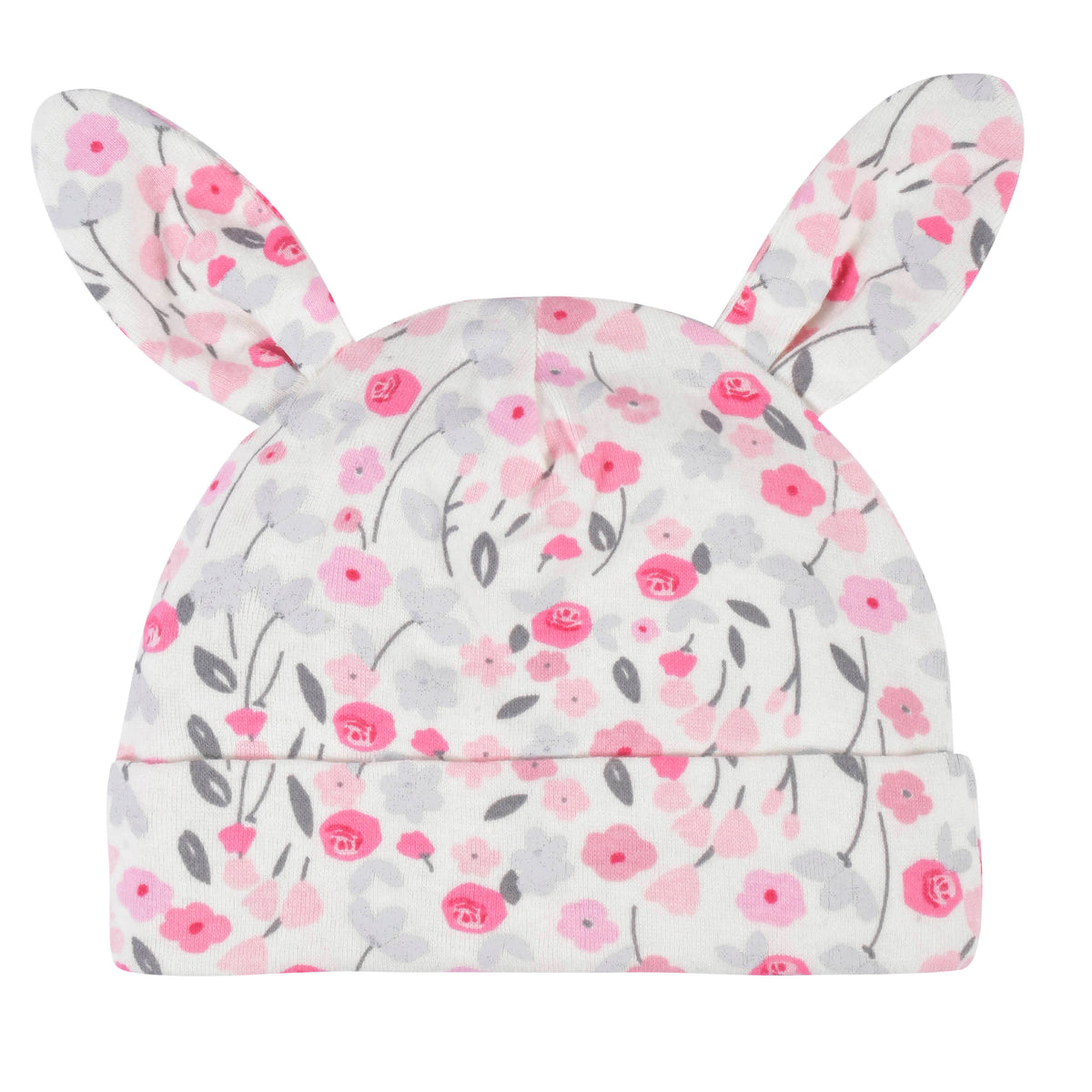 4-Piece Baby Girls Floral & Bunnies Caps & No Scratch Mittens Set, view 2