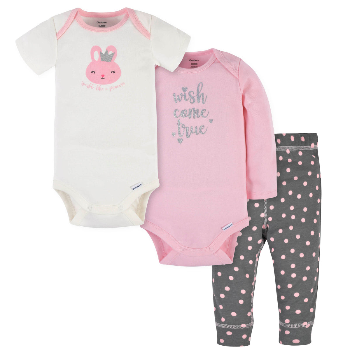 3-Piece Baby Girls Bunny Onesies Bodysuits & Pants Set