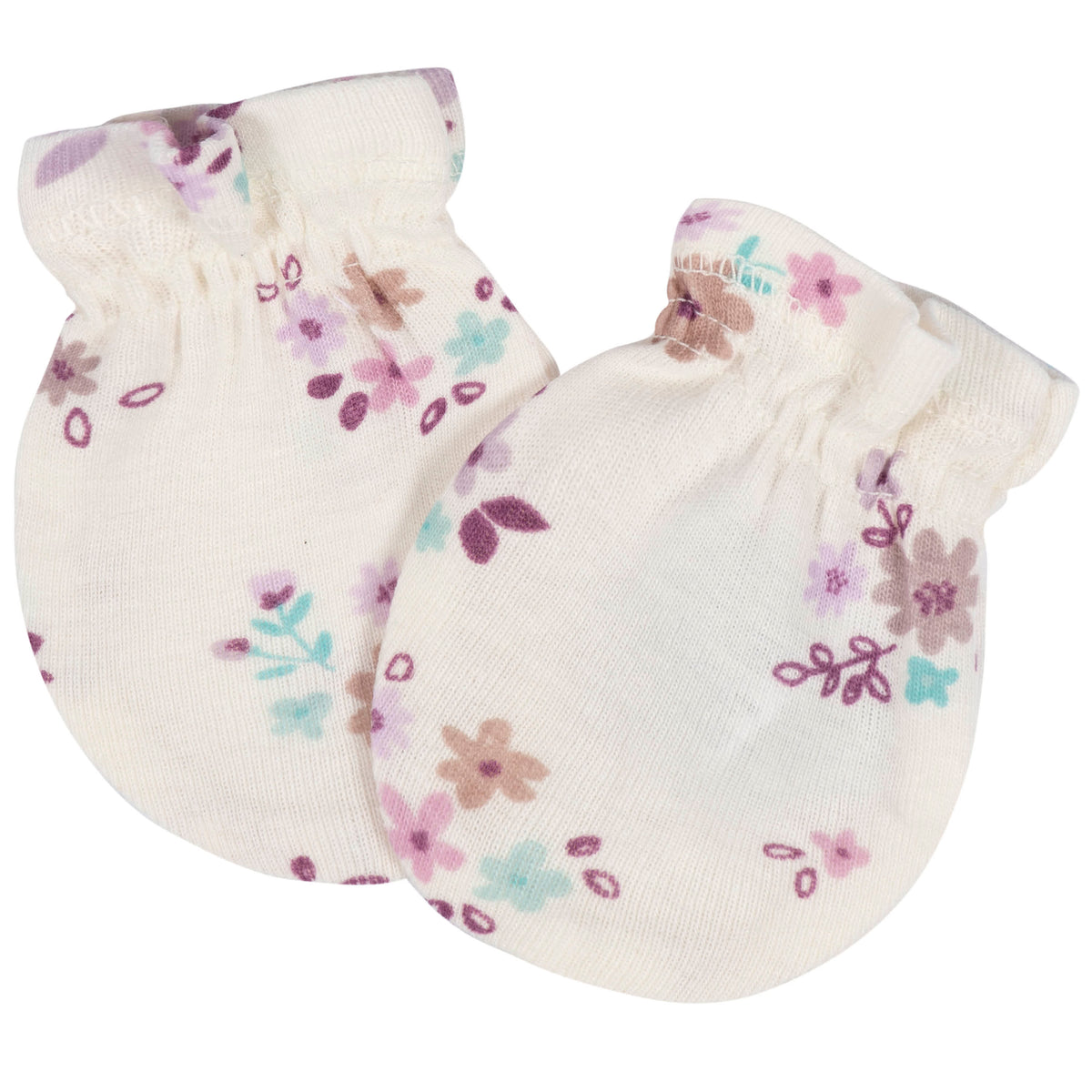 8-Piece Baby Girls Lavender Garden No Scratch Mittens & Caps Set, view 5